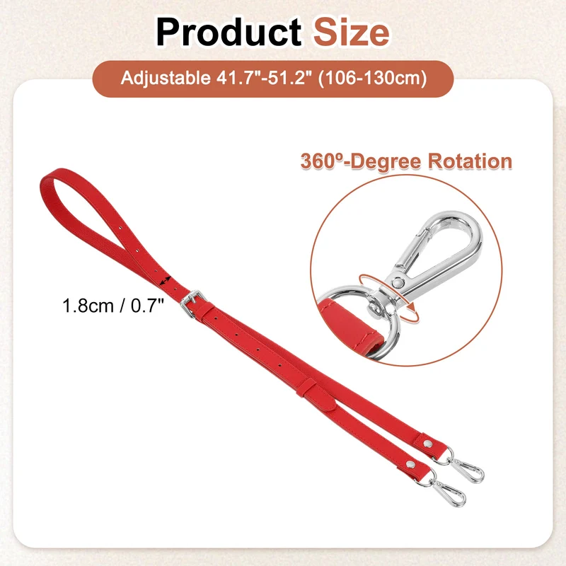 0.7" Genuine Leather Purse Strap for Bag Bright Red Silver Buckle