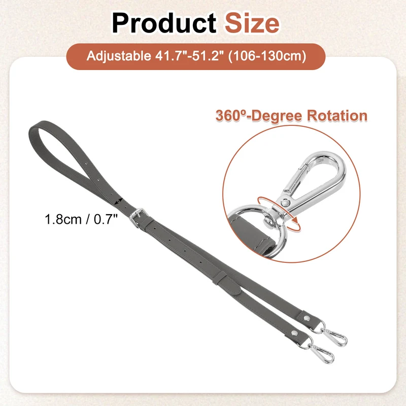 0.7" Genuine Leather Purse Strap for Bag Dark Gray Silver Buckle