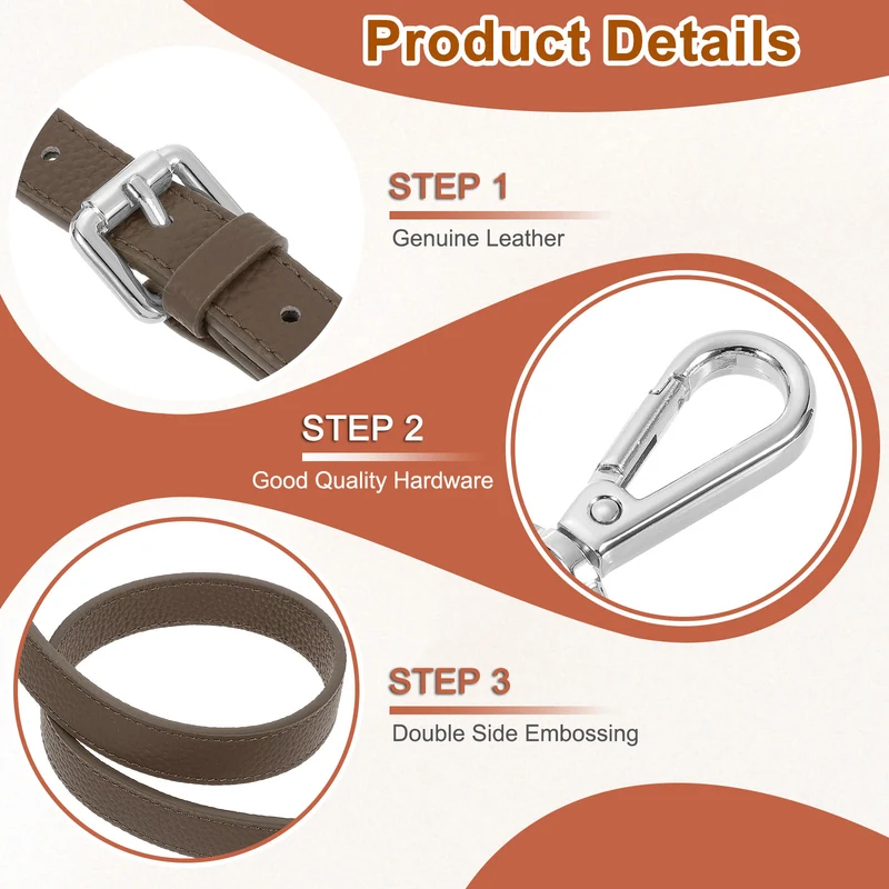 0.7" Genuine Leather Purse Strap for Bag (Khaki, Silver Buckle)