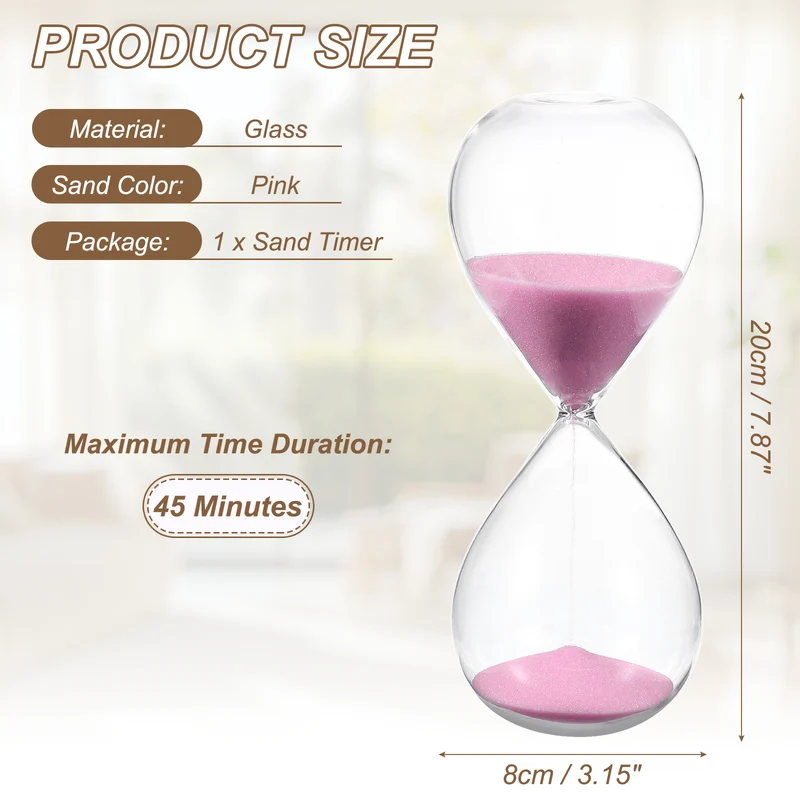 45 Minutes Sand Timer, Watch High Glass Sandglass Timer, Pink