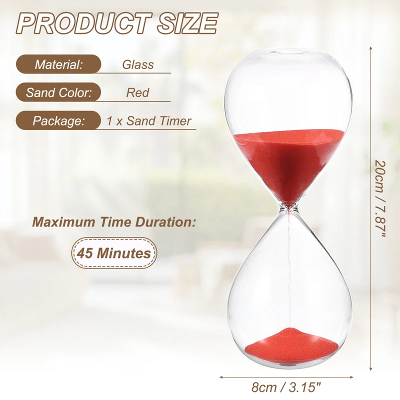 45 Minutes Sand Timer, Watch High Glass Sandglass Timer, Red