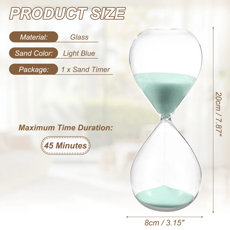 45 Minutes Sand Timer, Watch High Glass Sandglass Timer, Light Blue