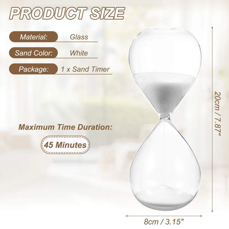 45 Minutes Sand Timer, Watch High Glass Sandglass Timer, White