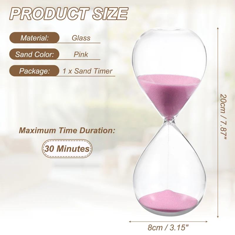 30 Minutes Sand Timer, Watch High Glass Sandglass Timer, Pink