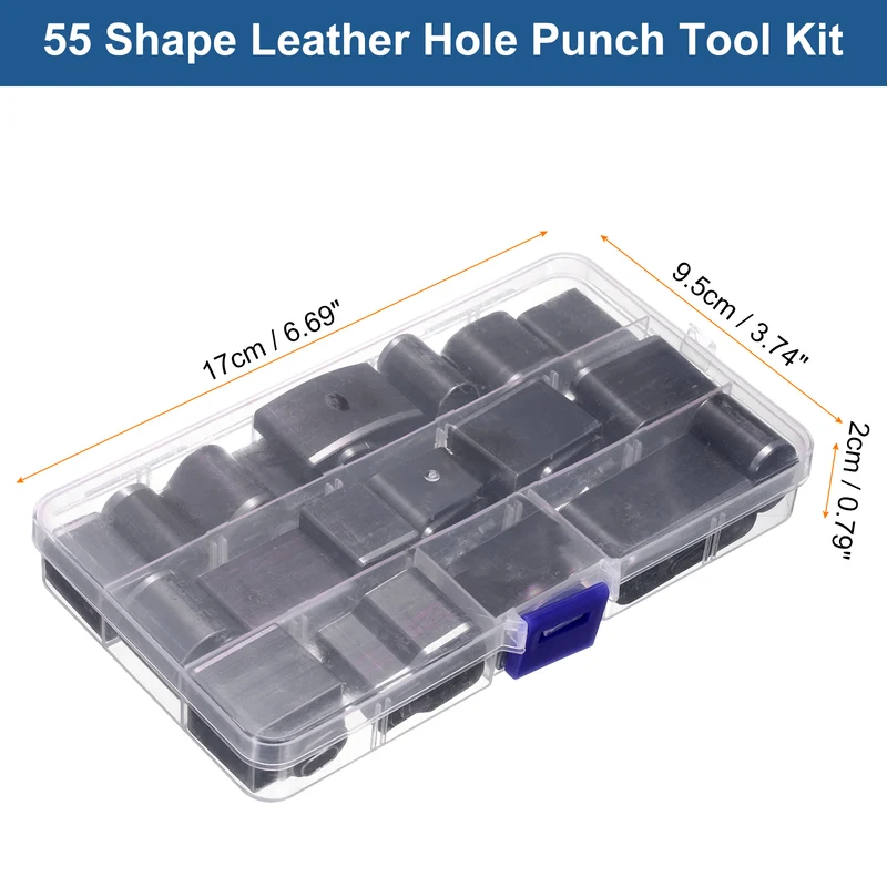 55pcs Leather Hole Punch Tool High Speed Steel Hollow Punch Cutter Tool Multiple Shapes with Storage Case Leather Cutting Dies Kit for Handmade DIY Leather Crafts