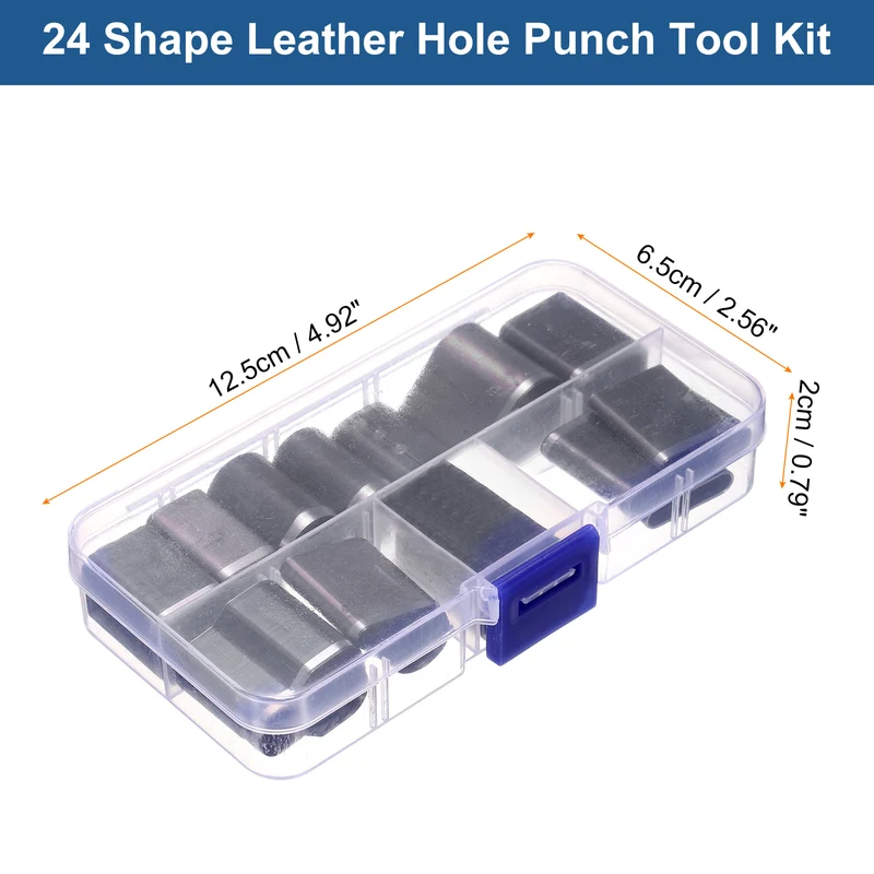 24pcs Leather Hole Punch Tool HSS Hollow Punch Cutter Tool Multiple Shapes