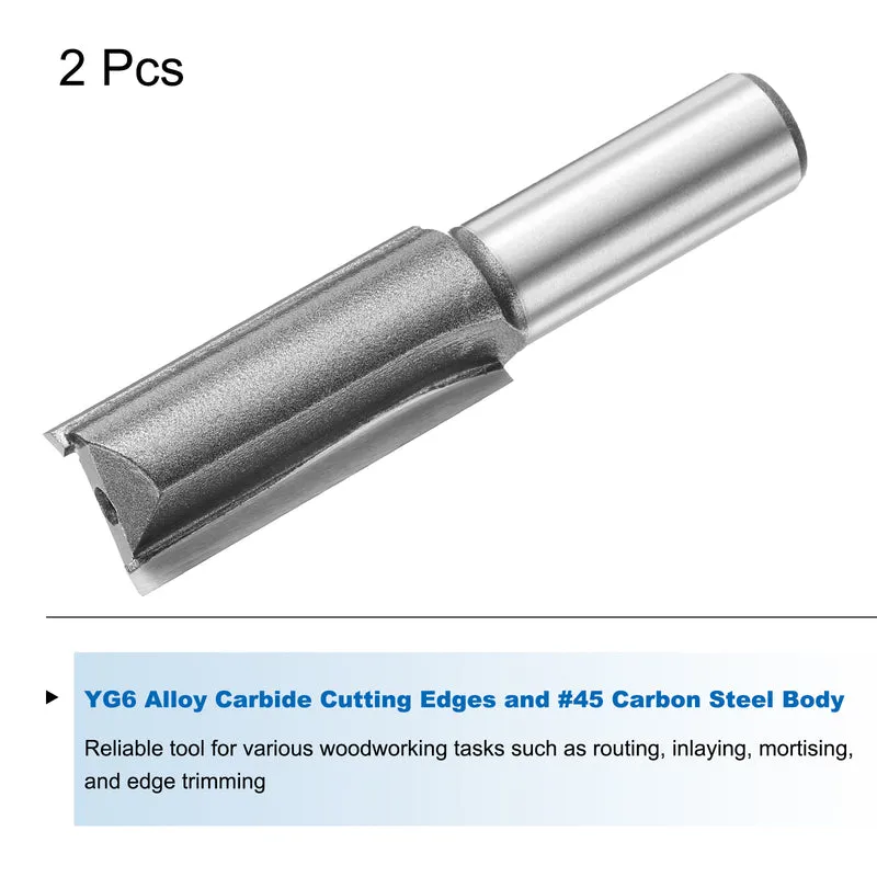2pcs Straight Router Bit 1/2 Shank 43/64" Cutting Dia 2 Flutes 1.57" YG6 Carbide
