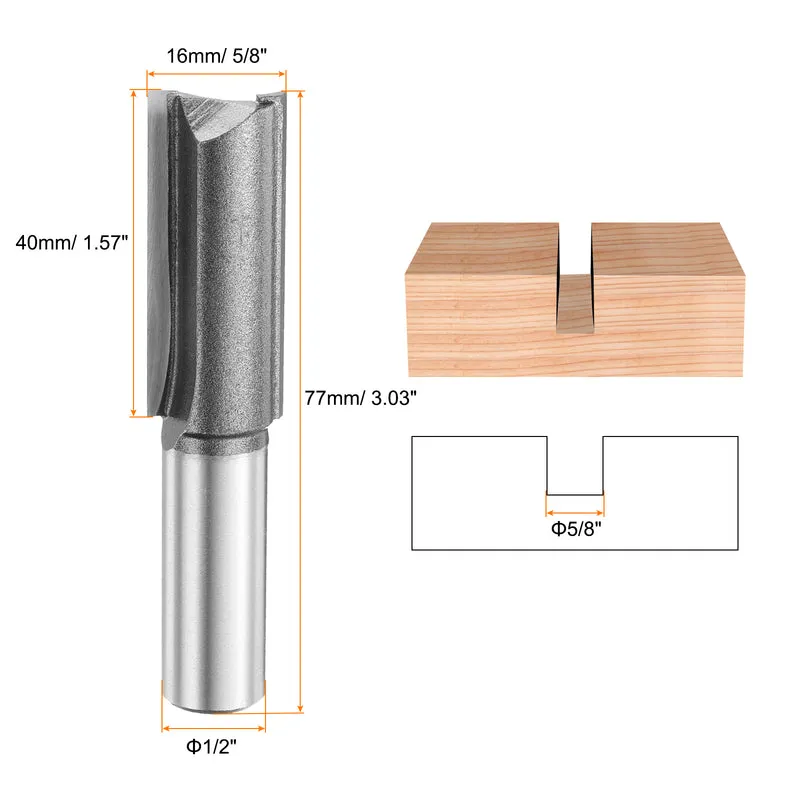 2pcs Straight Router Bit 1/2 Shank 5/8" Cutting Dia 2 Flutes 1.57" YG6 Carbide