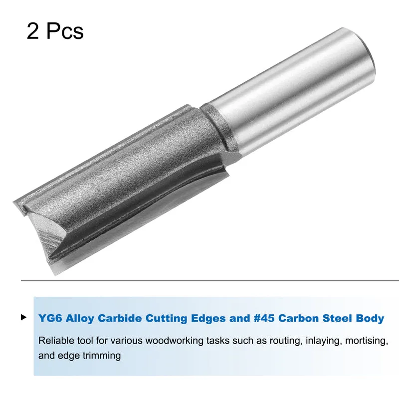 2pcs Straight Router Bit 1/2 Shank 5/8" Cutting Dia 2 Flutes 1.57" YG6 Carbide