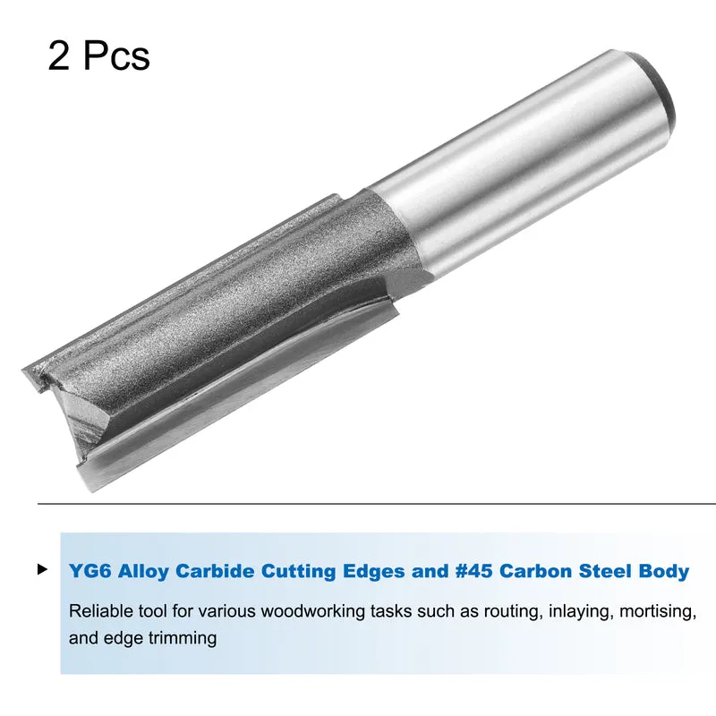2pcs Straight Router Bit 1/2 Shank 19/32" Cutting Dia 2 Flutes 1.57" YG6 Carbide