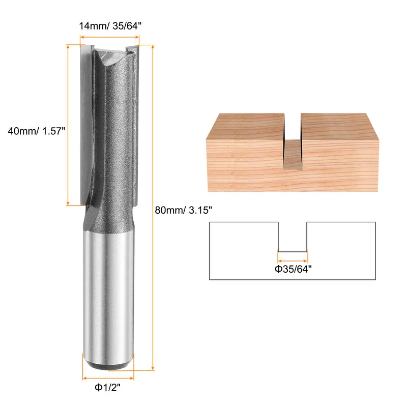 2pcs Straight Router Bit 1/2 Shank 35/64" Cutting Dia 2 Flutes 1.57" YG6 Carbide