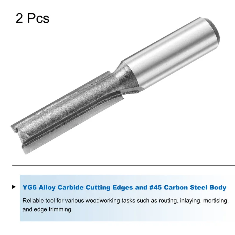 2pcs Straight Router Bit 1/2 Shank 7/16" Cutting Dia 2 Flutes 1.57" YG6 Carbide