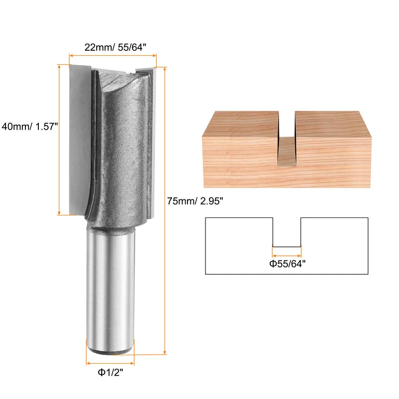 Straight Router Bit 1/2 Shank 55/64" Cutting Dia 2 Flutes 1.57" YG6 Carbide