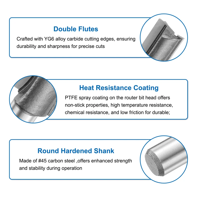 Straight Router Bit 1/2 Shank 55/64" Cutting Dia 2 Flutes 1.57" YG6 Carbide