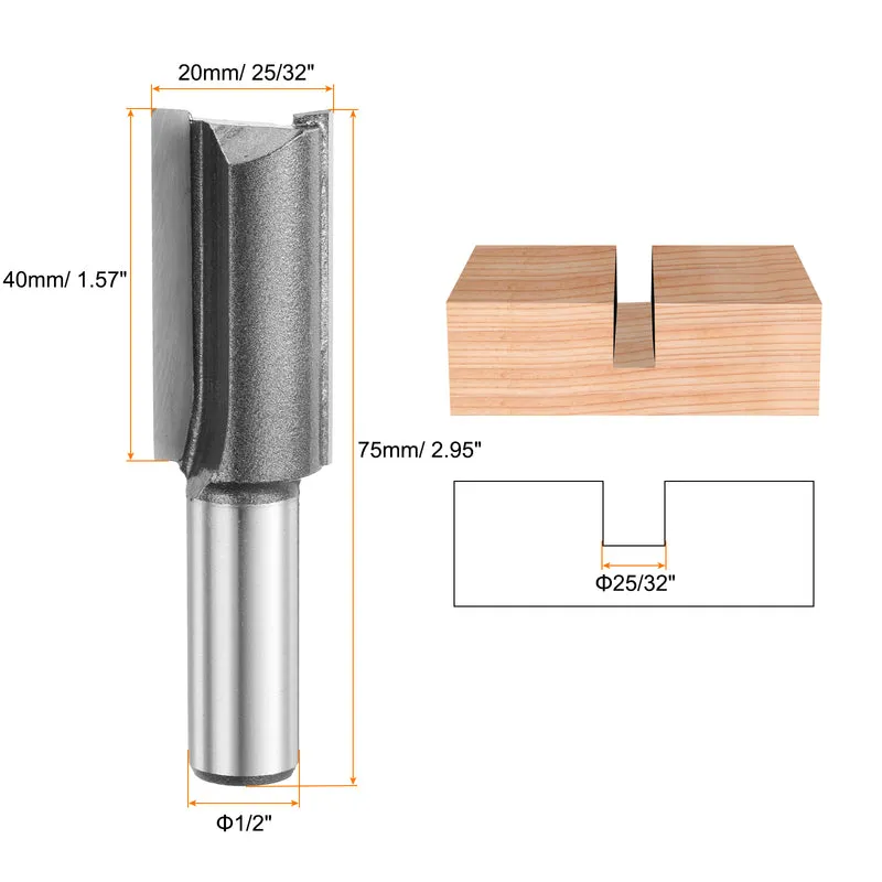 Straight Router Bit 1/2 Shank 25/32" Cutting Dia 2 Flutes 1.57" YG6 Carbide