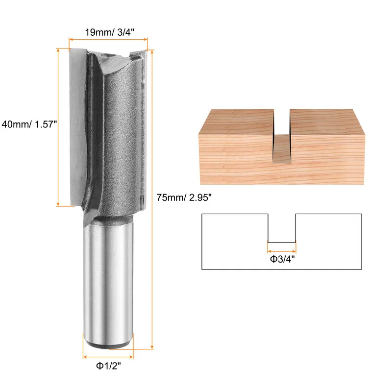 Straight Router Bit 1/2 Shank 3/4" Cutting Dia 2 Flutes 1.57" YG6 Carbide Cutter