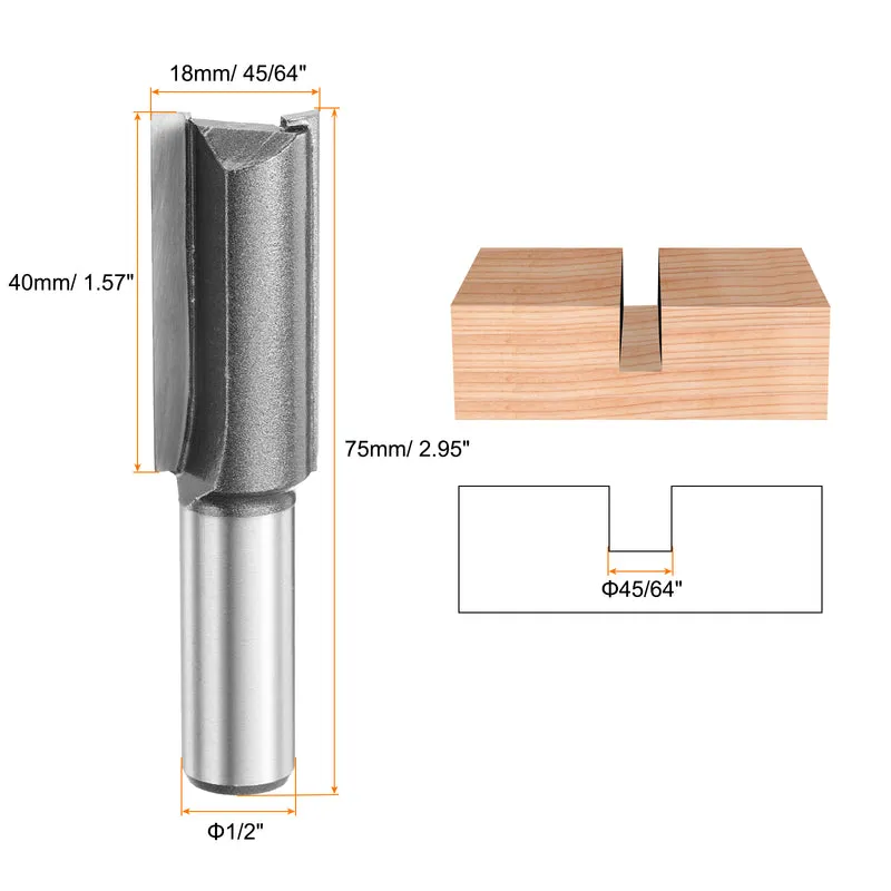 Straight Router Bit 1/2 Shank 45/64" Cutting Dia 2 Flutes 1.57" YG6 Carbide