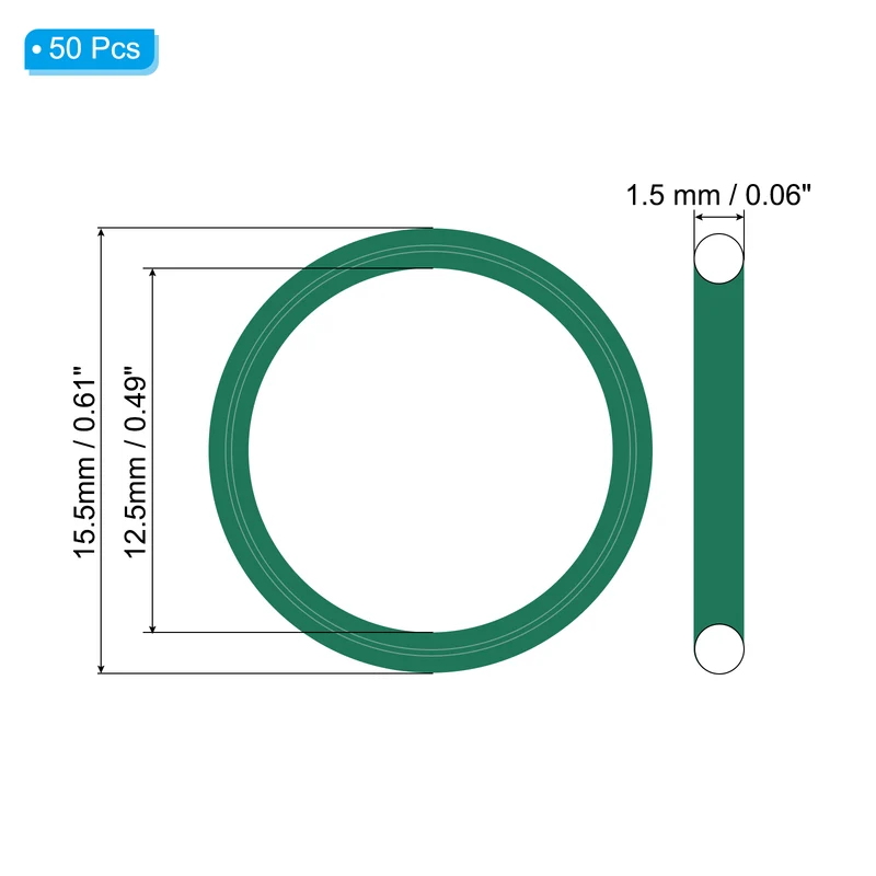 50Pcs Fluorine Rubber O-Ring 15.5mm OD 12.5mm ID 1.5mm Width,FKM Seal Gasket