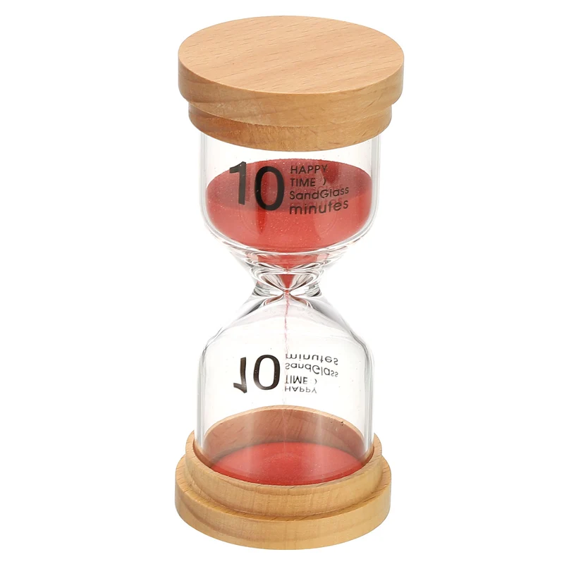 10 Minute Sand Timer, High Borosilicate Glass Wooden Sand Watch, Red