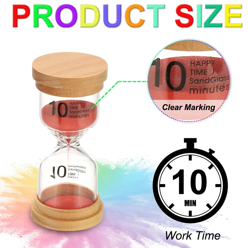 10 Minute Sand Timer, High Borosilicate Glass Wooden Sand Watch, Red
