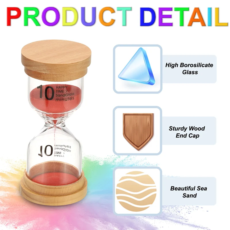 10 Minute Sand Timer, High Borosilicate Glass Wooden Sand Watch, Red