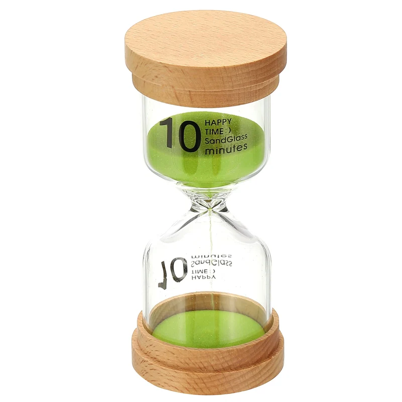 10 Minute Sand Timer, High Borosilicate Glass Wooden Sand Watch, Green