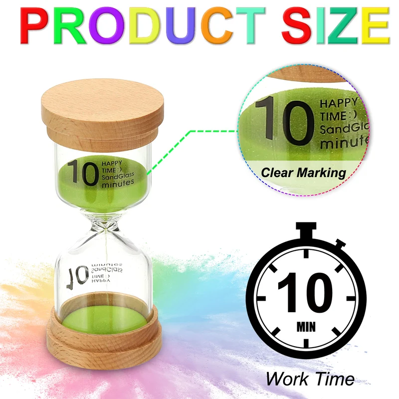 10 Minute Sand Timer, High Borosilicate Glass Wooden Sand Watch, Green