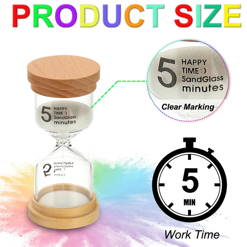 5 Minute Sand Timer, High Borosilicate Glass Wooden Sand Watch, White