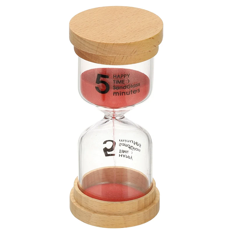 5 Minute Sand Timer, High Borosilicate Glass Wooden Sand Watch, Red
