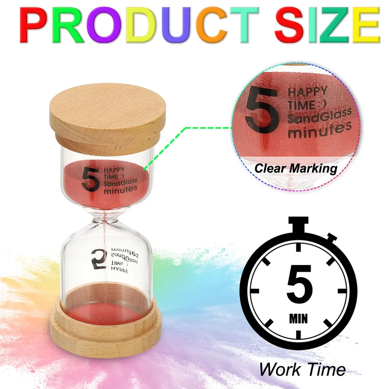 5 Minute Sand Timer, High Borosilicate Glass Wooden Sand Watch, Red