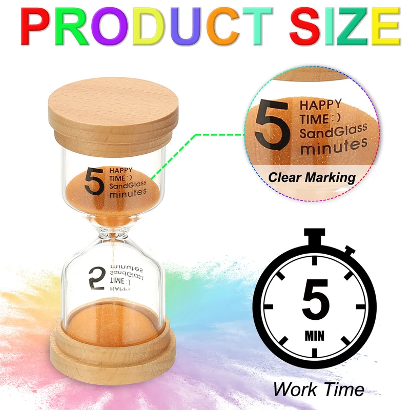5 Minute Sand Timer, High Borosilicate Glass Wooden Sand Watch, Orange