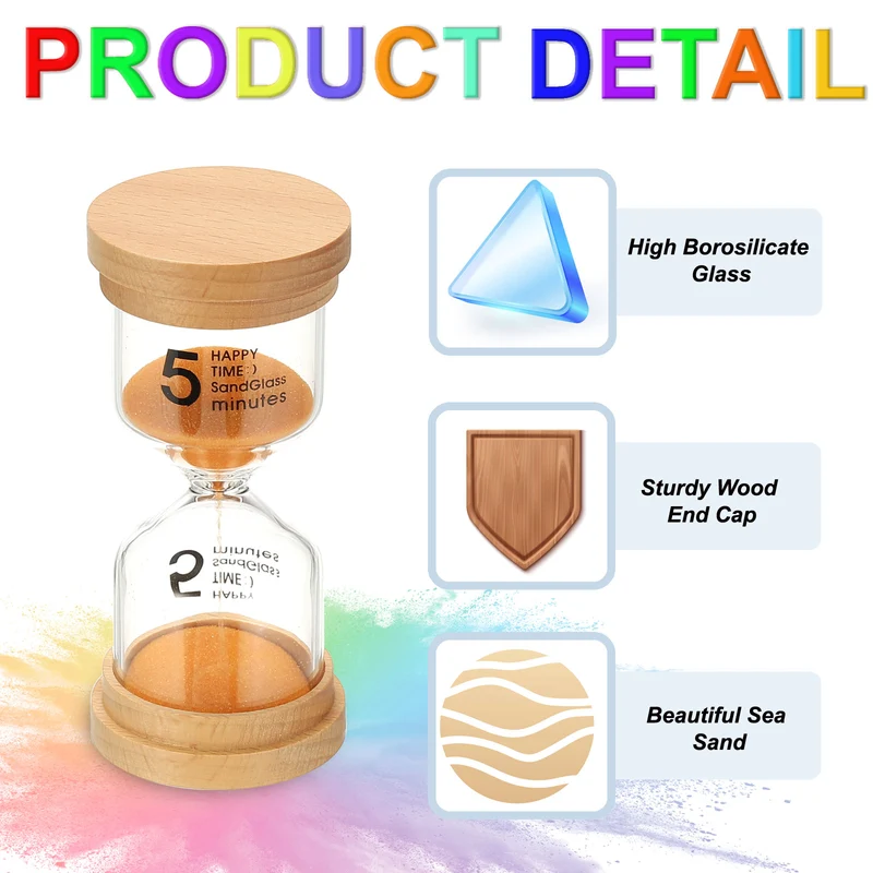 5 Minute Sand Timer, High Borosilicate Glass Wooden Sand Watch, Orange