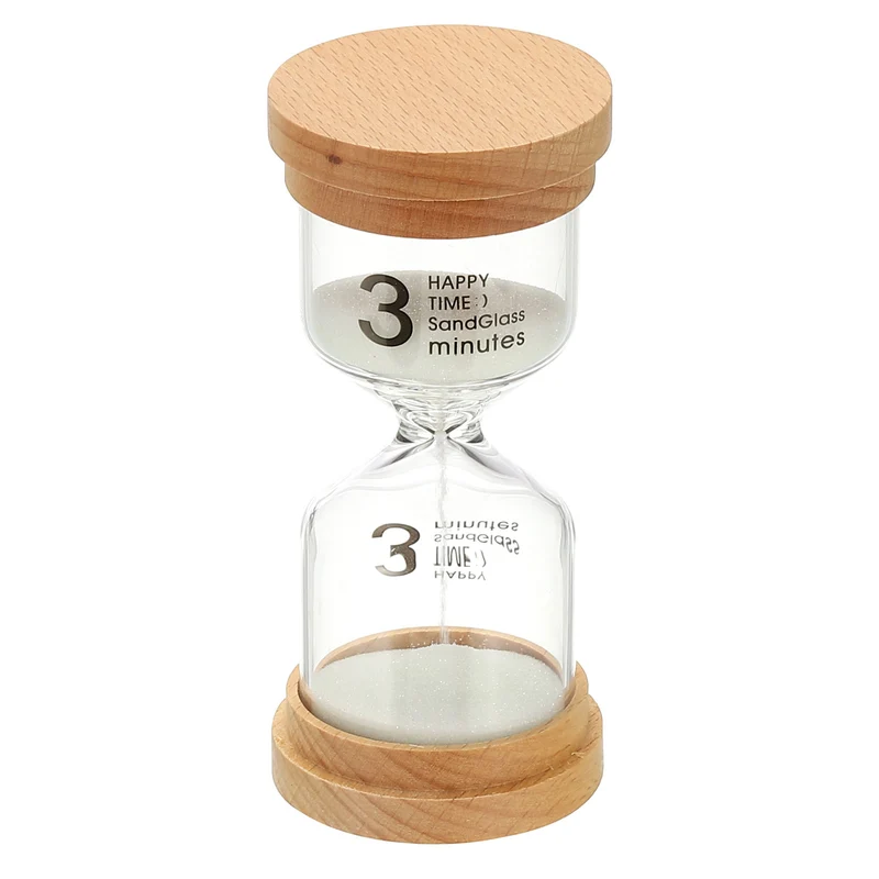 3 Minute Sand Timer, High Borosilicate Glass Wooden Sand Watch, White