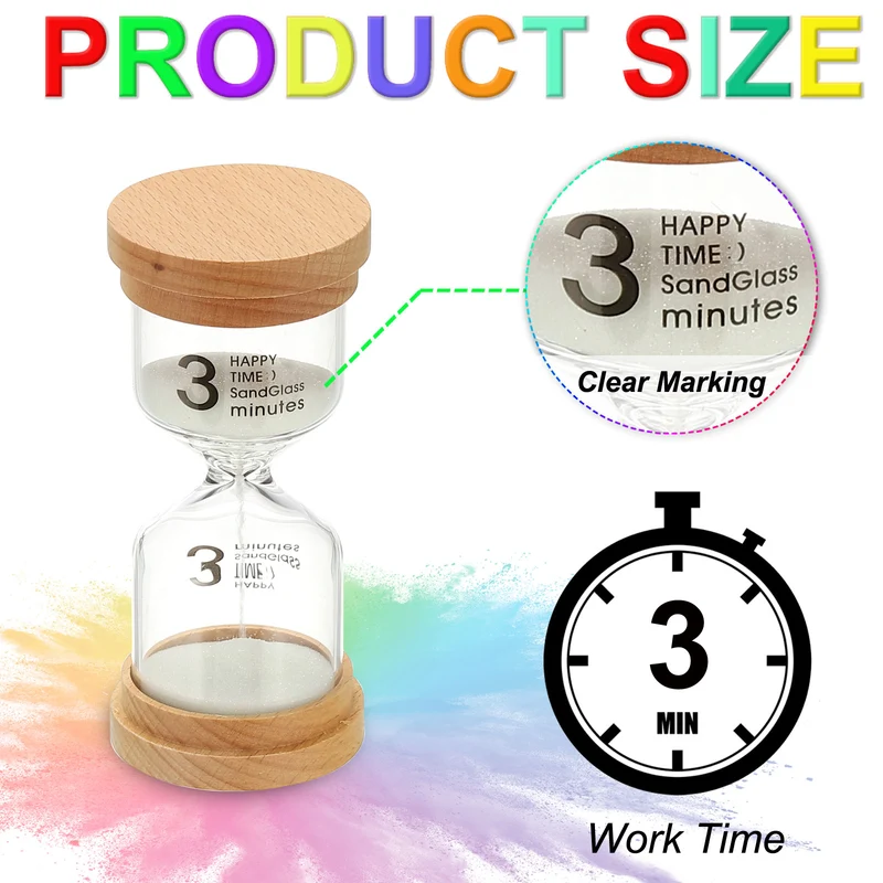 3 Minute Sand Timer, High Borosilicate Glass Wooden Sand Watch, White