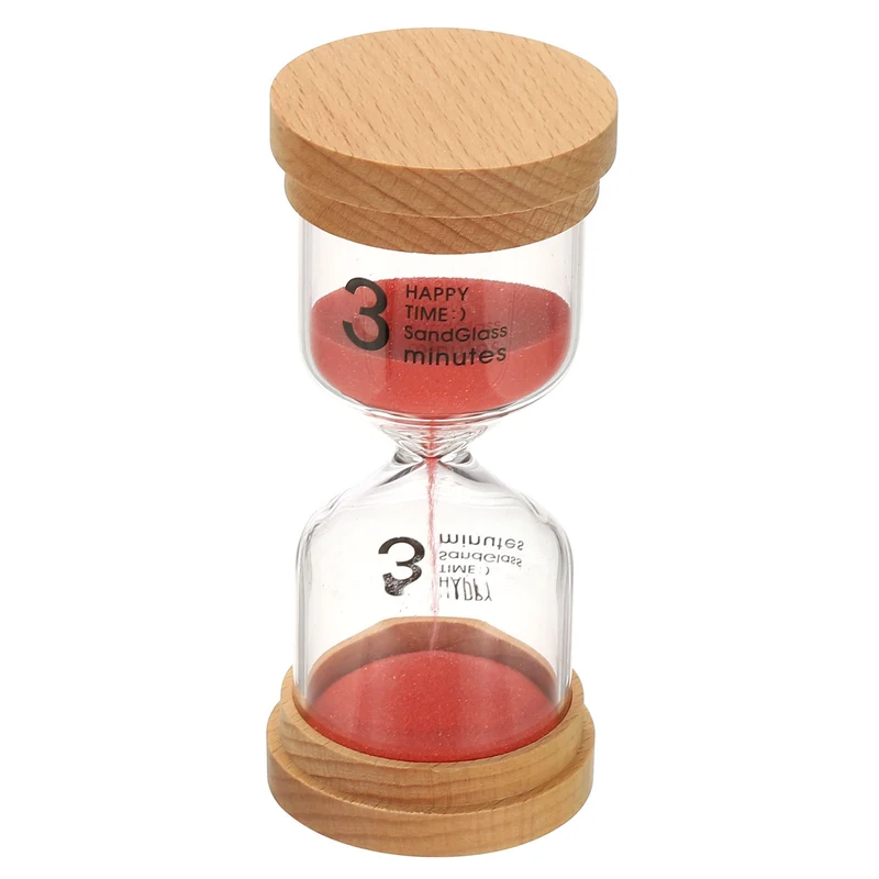 3 Minute Sand Timer, High Borosilicate Glass Wooden Sand Watch, Red