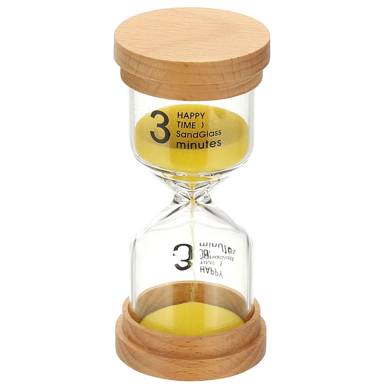 3 Minute Sand Timer, High Borosilicate Glass Wooden Sand Watch, Yellow