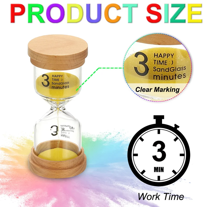 3 Minute Sand Timer, High Borosilicate Glass Wooden Sand Watch, Yellow
