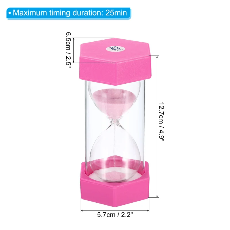 25 Min Sand Timer, Hexagon with Plastic Cover, Count Down Sand Clock Glass Pink