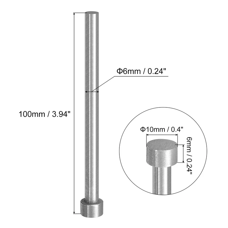 Straight Ejector Pins, 6mm Dia 65Mn Steel Round Tip Punch 100 Long 4 Pcs