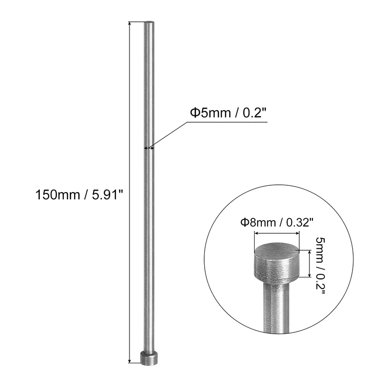 Straight Ejector Pins, 5mm Dia 65Mn Steel Round Tip Punch 150 Long 4Pcs