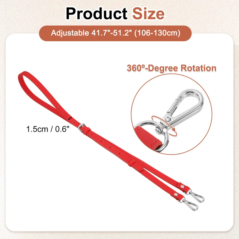 0.6" Genuine Leather Purse Strap for Bag (Bright Red, Silver Buckle)