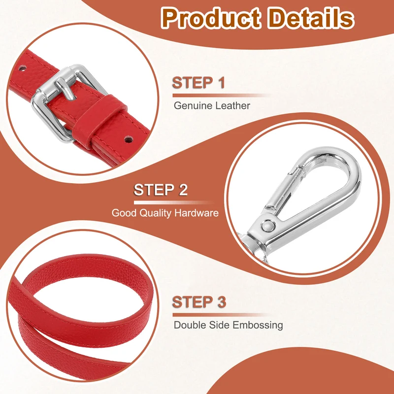 0.6" Genuine Leather Purse Strap for Bag (Bright Red, Silver Buckle)