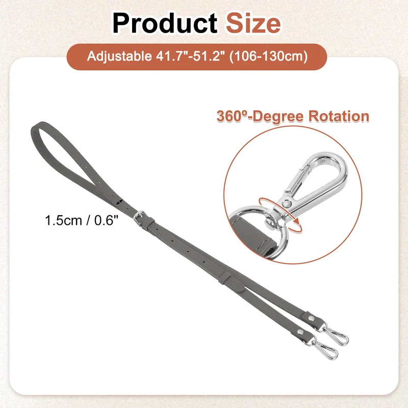 0.6" Genuine Leather Purse Strap for Bag (Dark Gray, Silver Buckle)