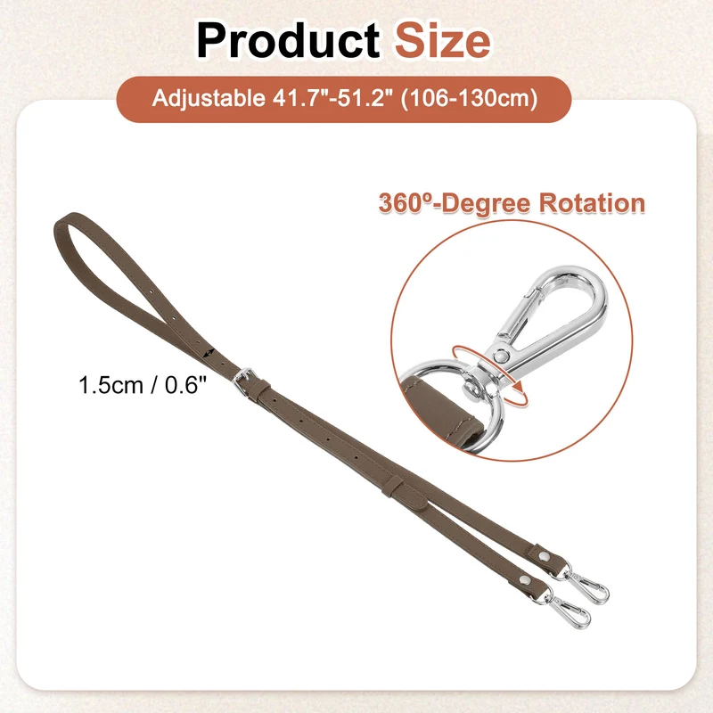 0.6" Genuine Leather Purse Strap for Bag (Khaki, Silver Buckle)