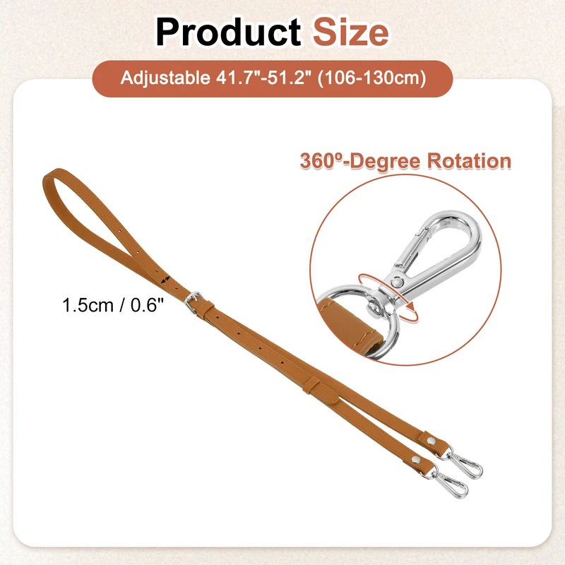 0.6" Genuine Leather Purse Strap for Bag (Light Brown, Silver Buckle)