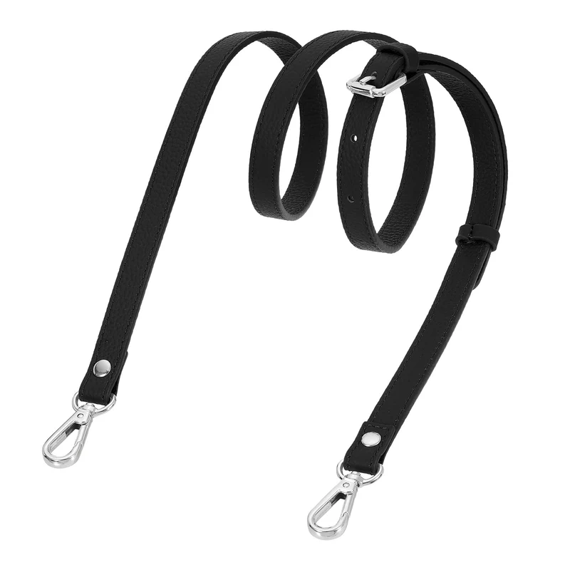 0.6" Genuine Leather Purse Strap for Bag (Black, Silver Buckle)