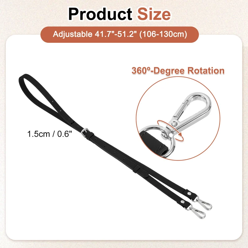0.6" Genuine Leather Purse Strap for Bag (Black, Silver Buckle)