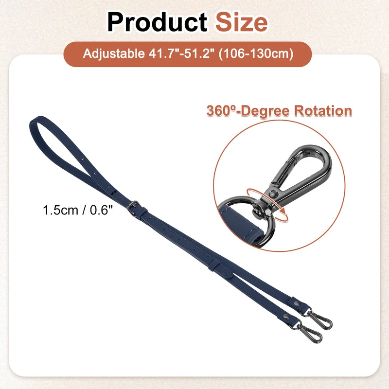 0.6" Genuine Leather Purse Strap for Bag (Dark Blue, Black Buckle)