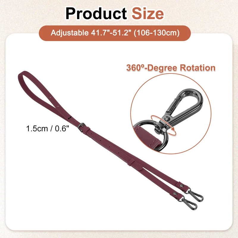 0.6" Genuine Leather Purse Strap for Bag (Burgundy, Black Buckle)
