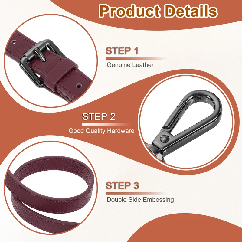 0.6" Genuine Leather Purse Strap for Bag (Burgundy, Black Buckle)